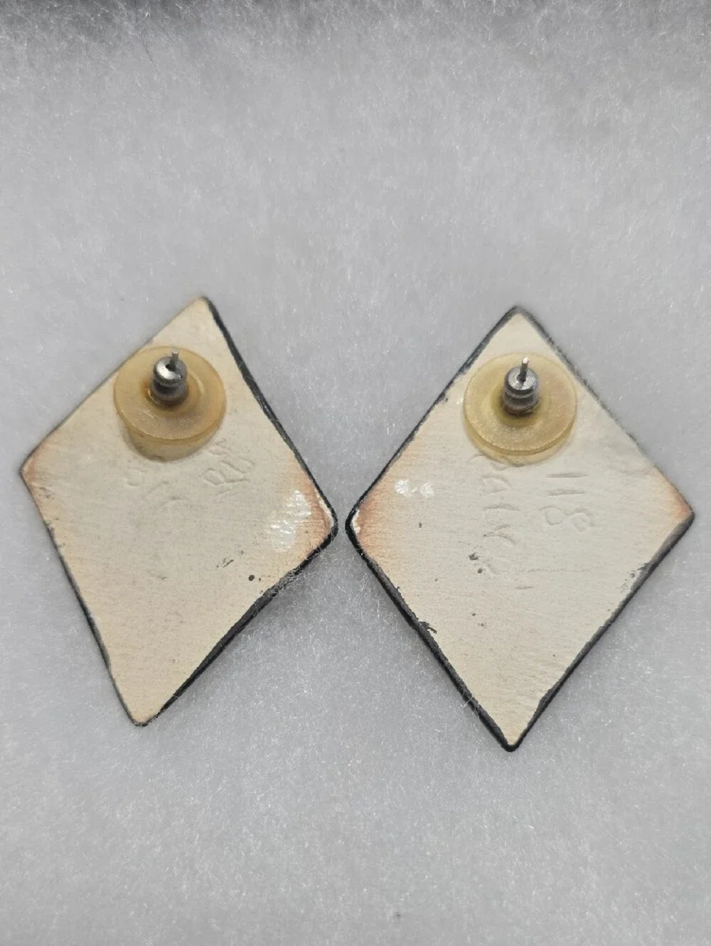 Gold and Black Floral Diamond-Shaped Stud Earrings